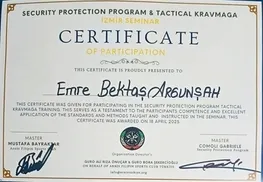 Emre Argunşah Nisan 2025 İzmir taktik krav maga semineri katılım sertifikası